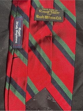 Robert Talbott Red Tie with Green and Navy Diagonal Stripes